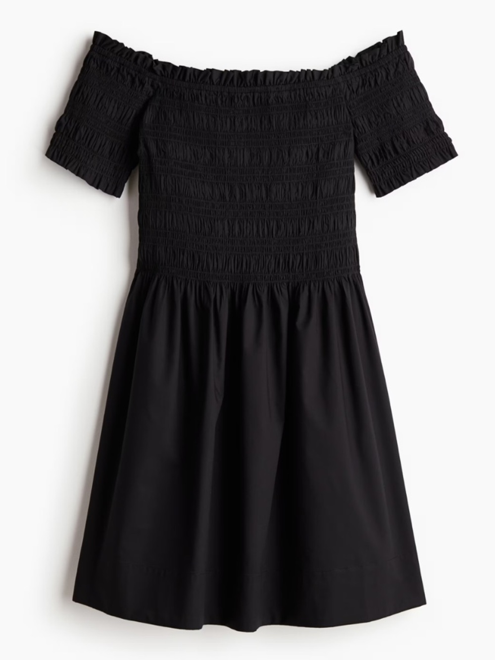 H&M Black Smocked Off The Shoulder Cotton LivaEco Viscose Dress NWT AA